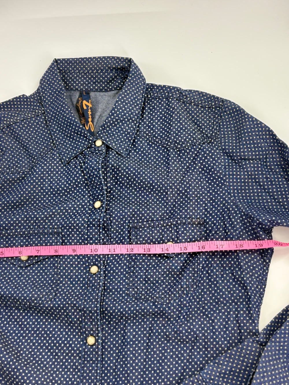 7 For All Mankind Blouse Women's Navy W/ White Polka Dot Western Button Down -L - Picture 2 of 7